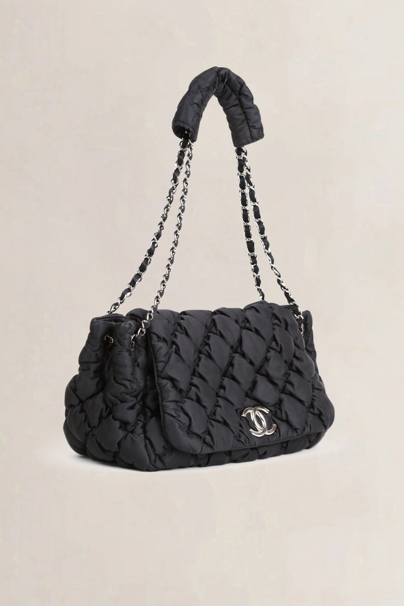 Chanel Black Quilted Bubble Jersey Flap Bag