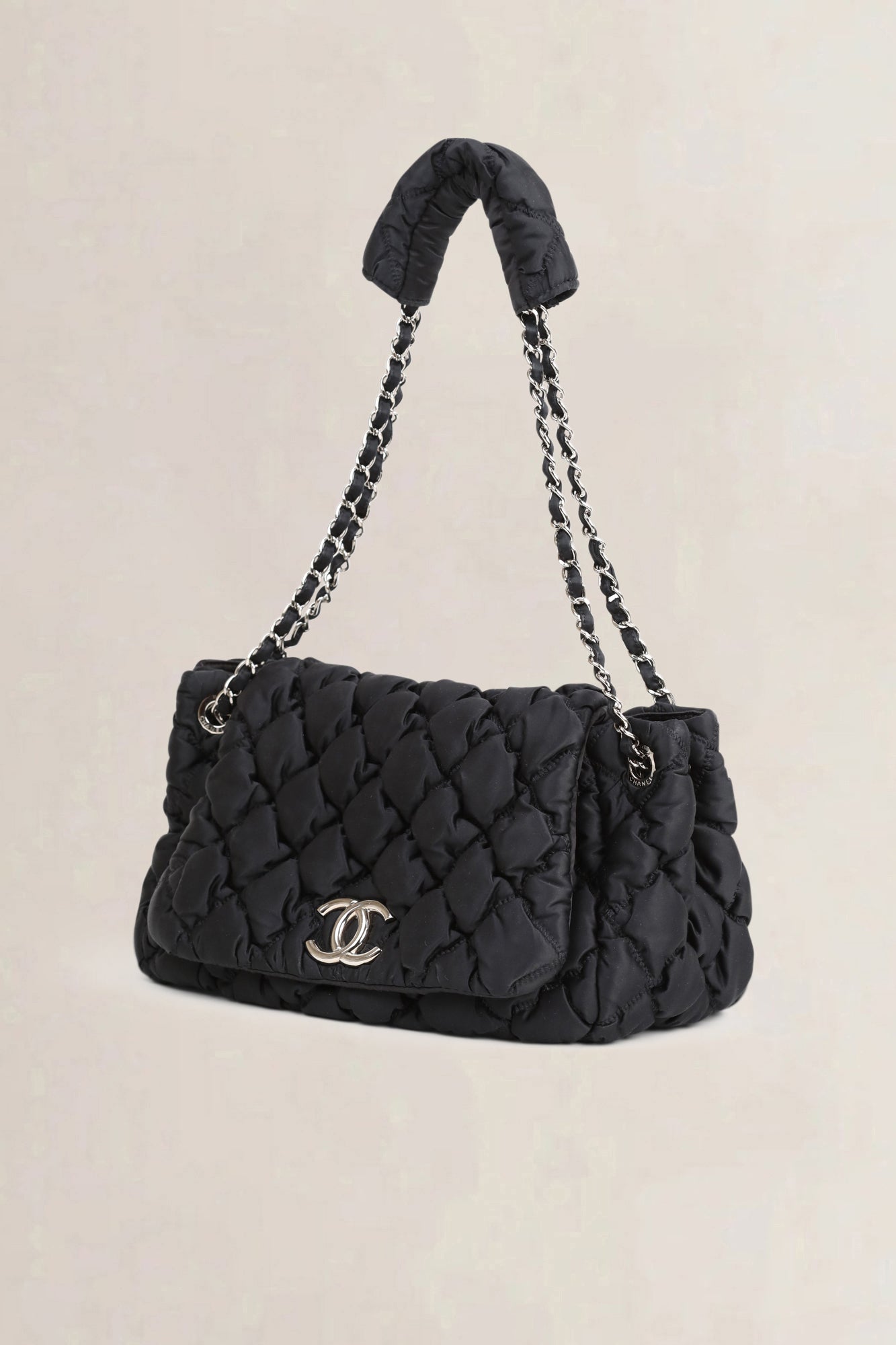 Chanel Black Quilted Bubble Jersey Flap Bag