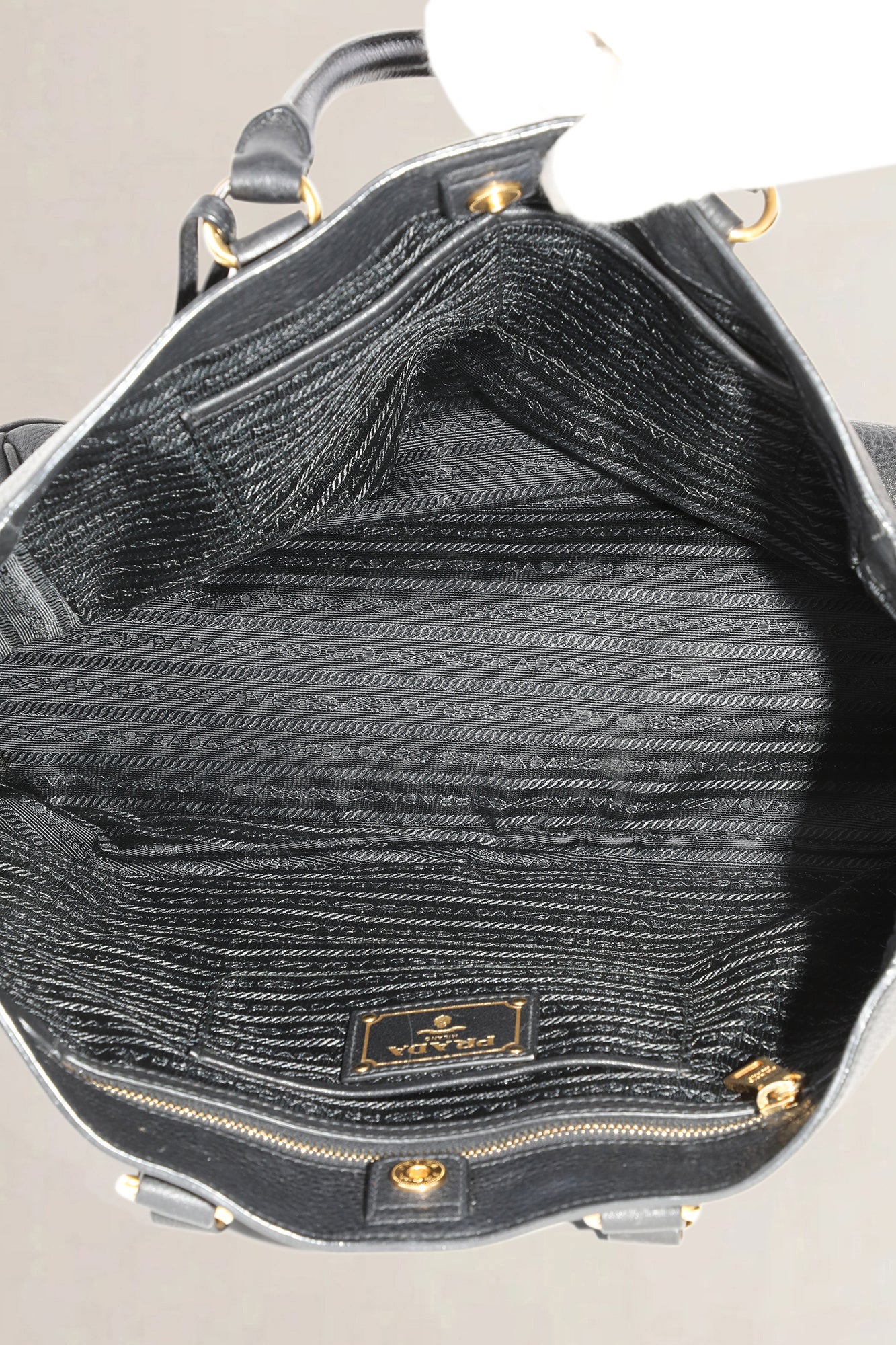 Prada Black Vitello Daino Top Handle Bag