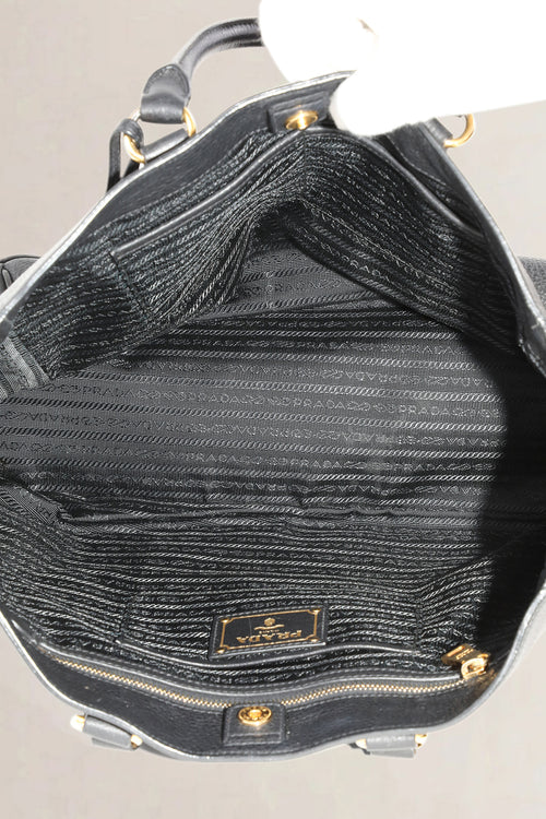 Prada Black Vitello Daino Top Handle Bag