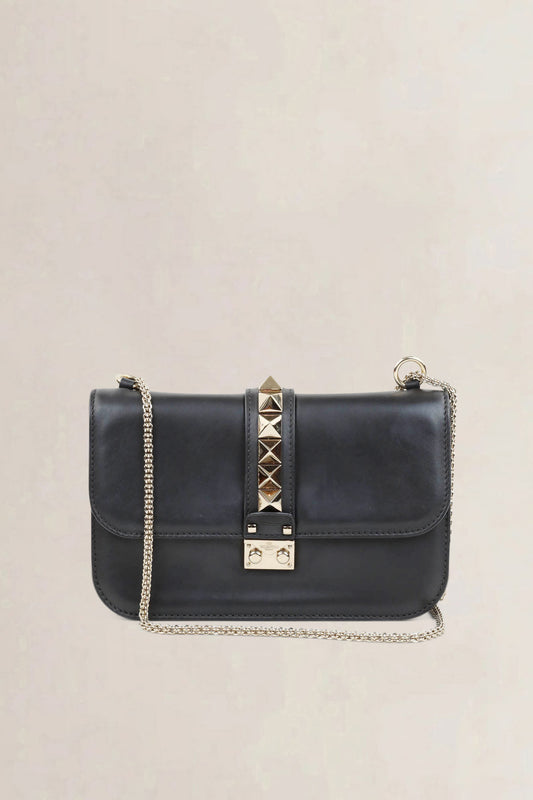 Valentino Garavani Black Glam Lock Rockstud Crossbody Bag