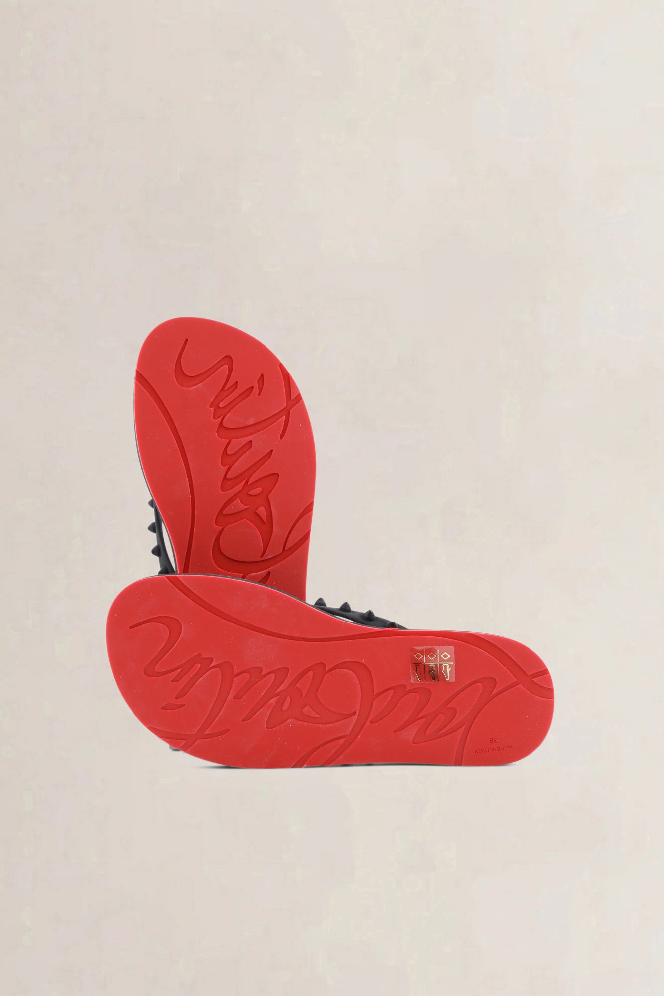 Christian Louboutin Black Rubber Studded Accents Slippers