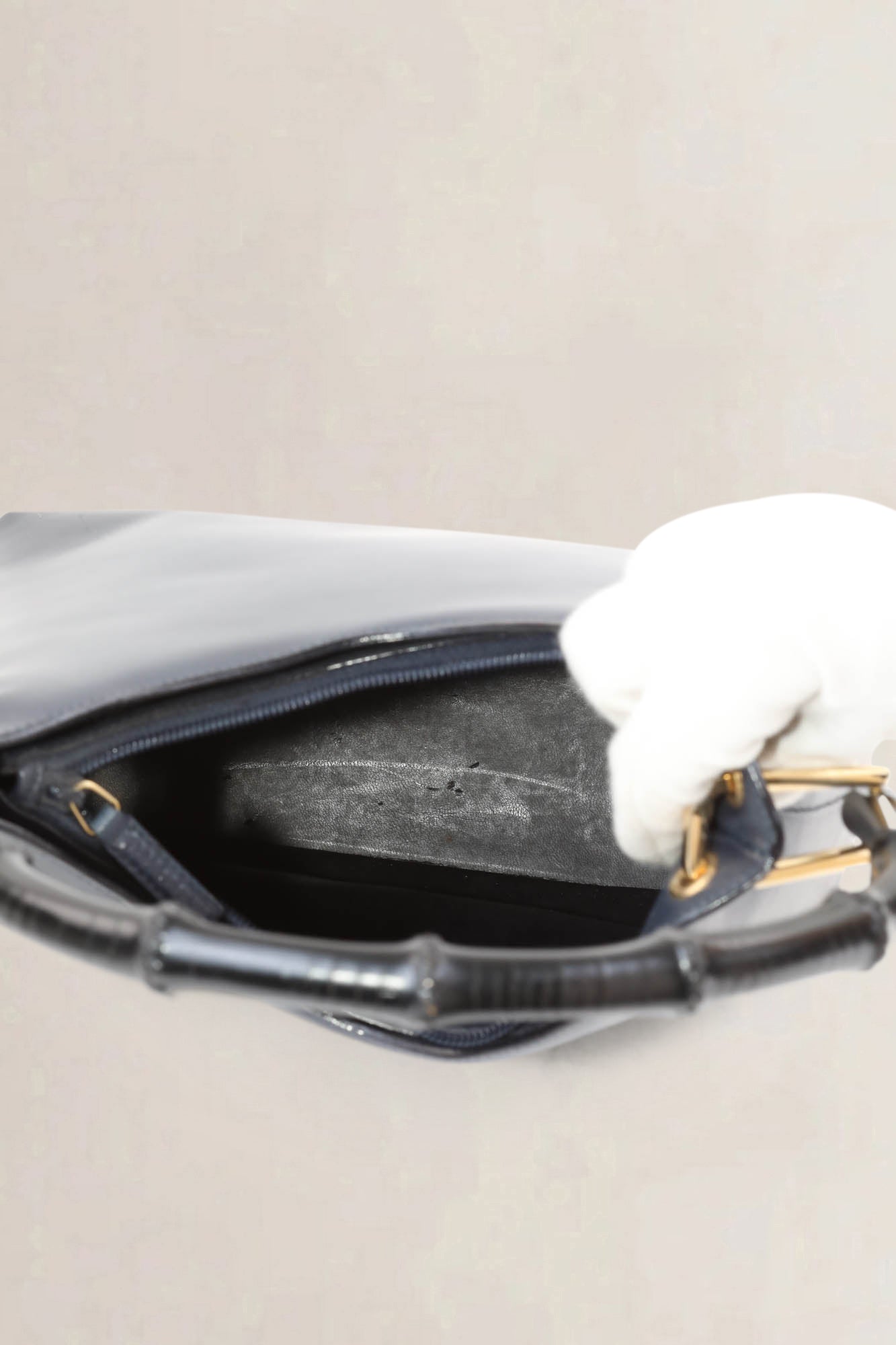 Gucci Blue Leather Bamboo Shoulder Bag