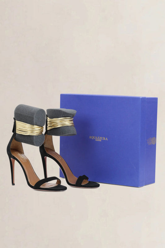 Aquazzura Black Leather Spin Me Around Ankle Cuff Sandals