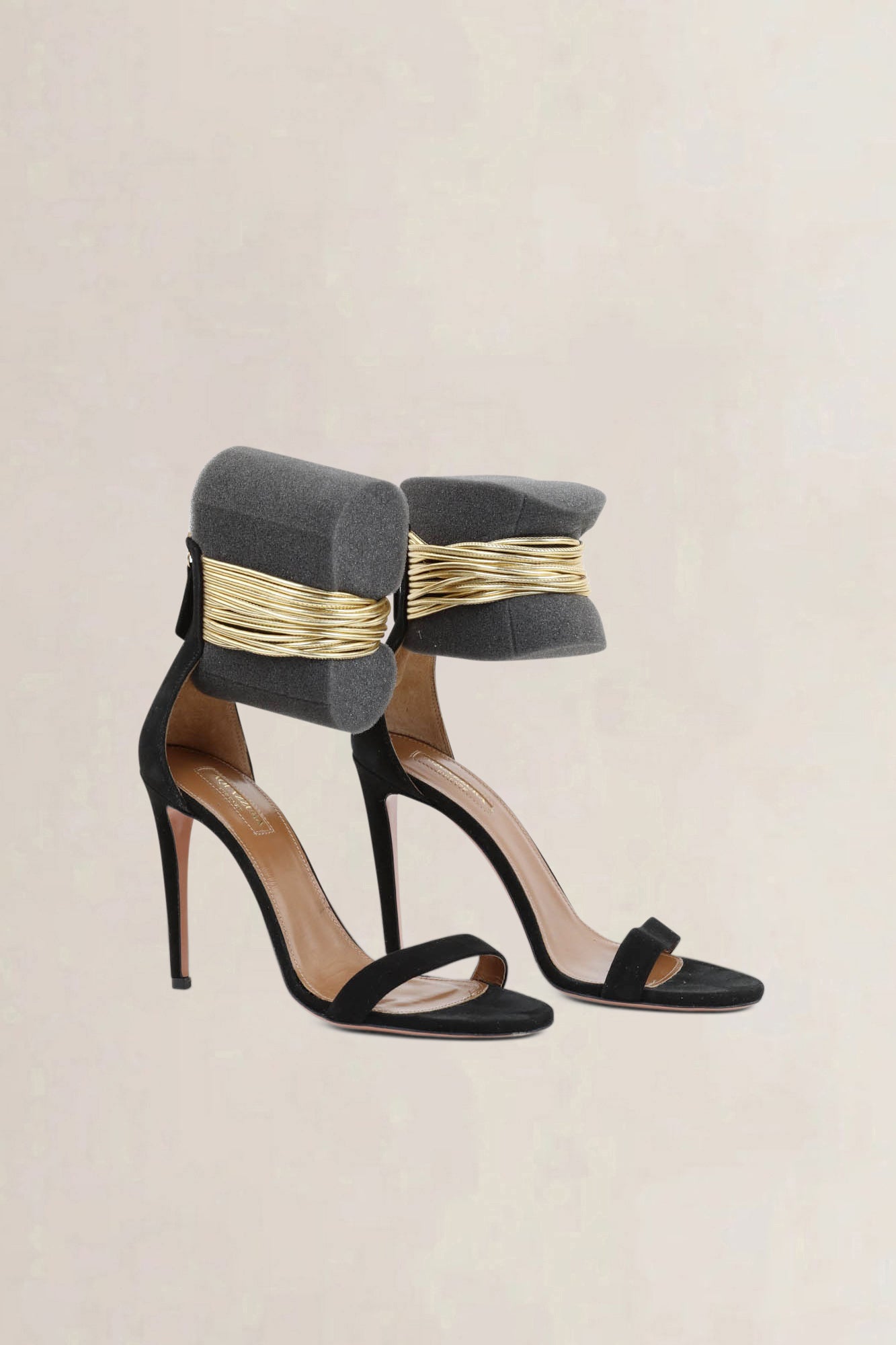 Aquazzura Black Leather Spin Me Around Ankle Cuff Sandals