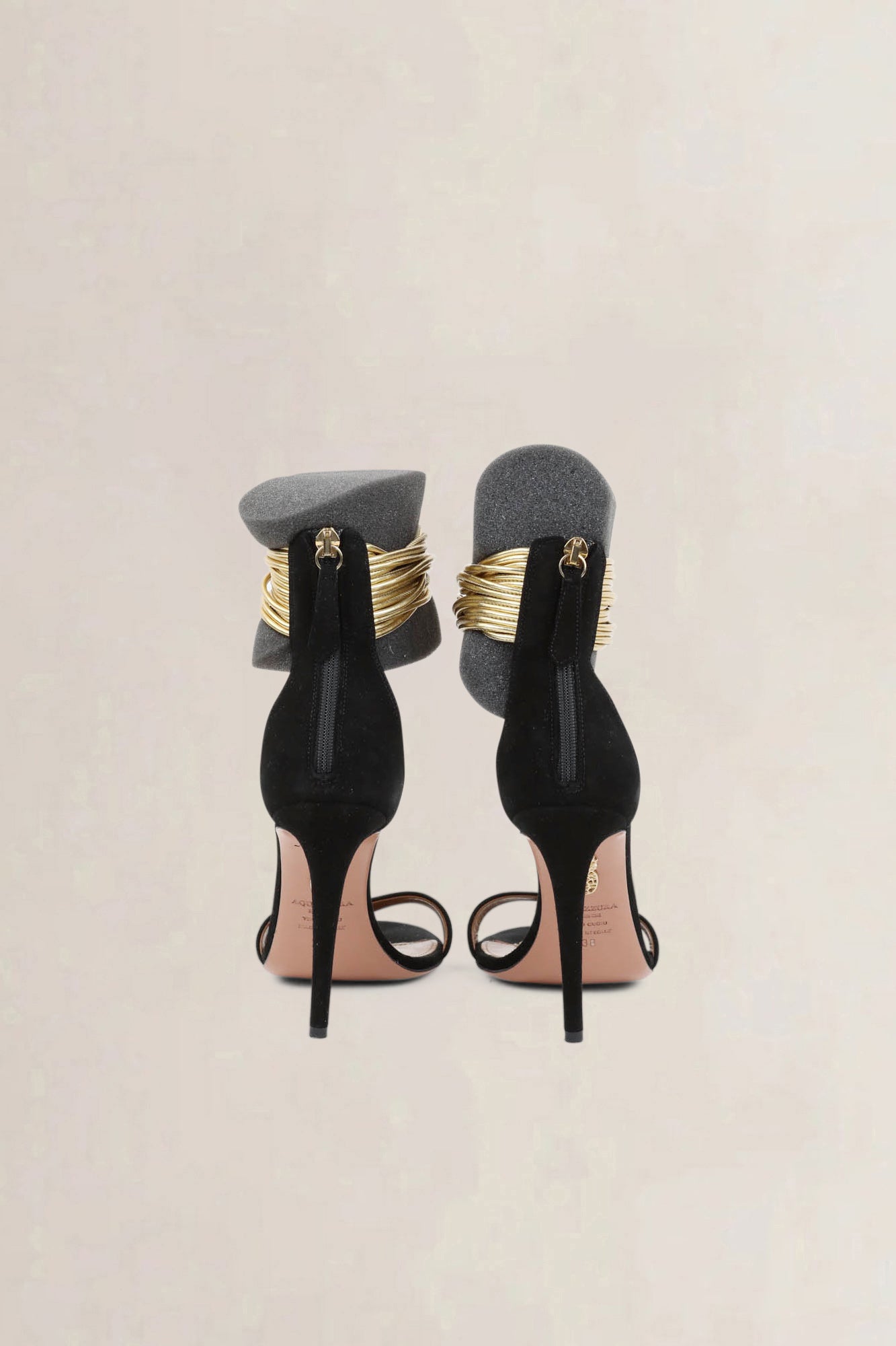Aquazzura Black Leather Spin Me Around Ankle Cuff Sandals