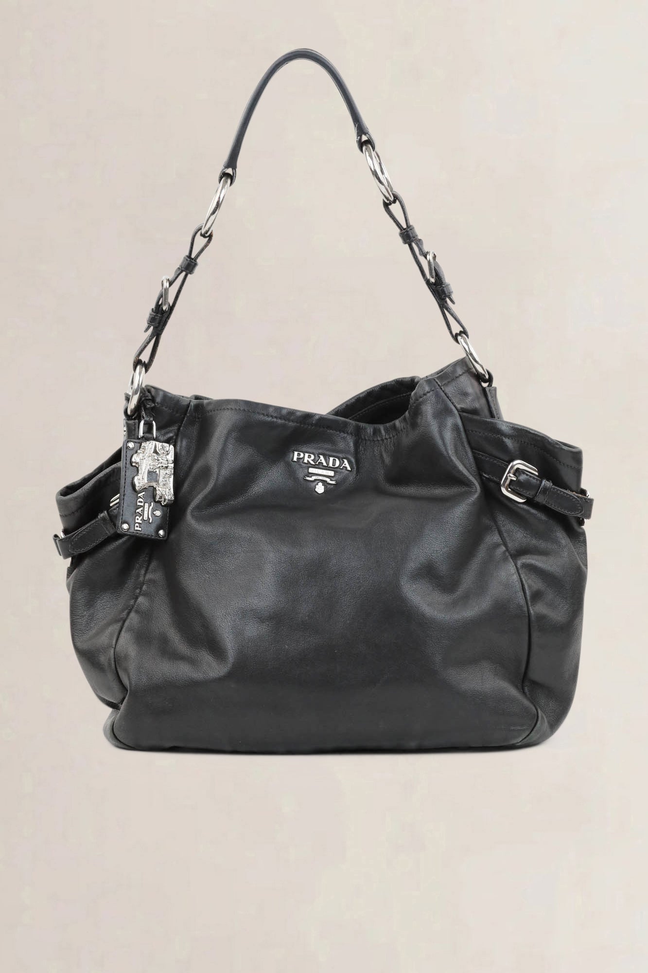 Prada Black Soft Calf Hobo Shoulder Bag