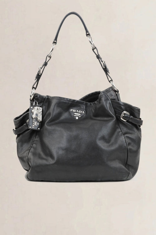 Prada Black Soft Calf Hobo Shoulder Bag