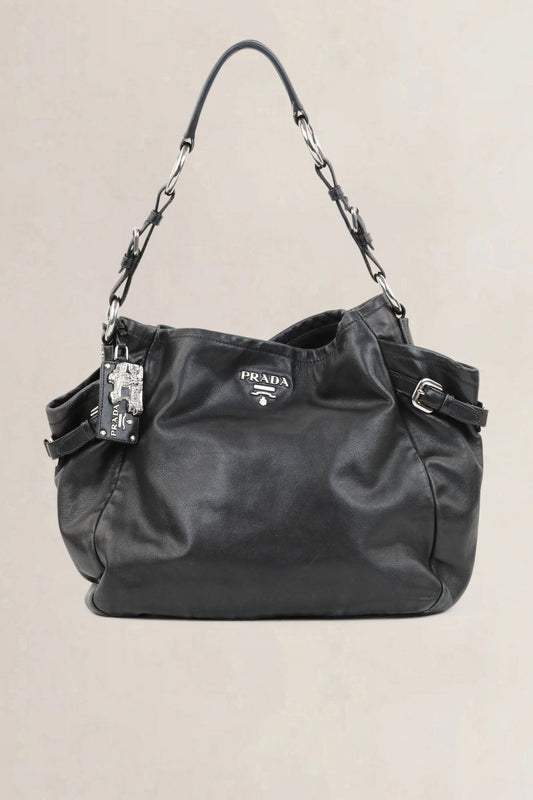 Prada Black Soft Calf Hobo Shoulder Bag