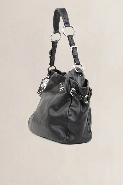 Prada Black Soft Calf Hobo Shoulder Bag