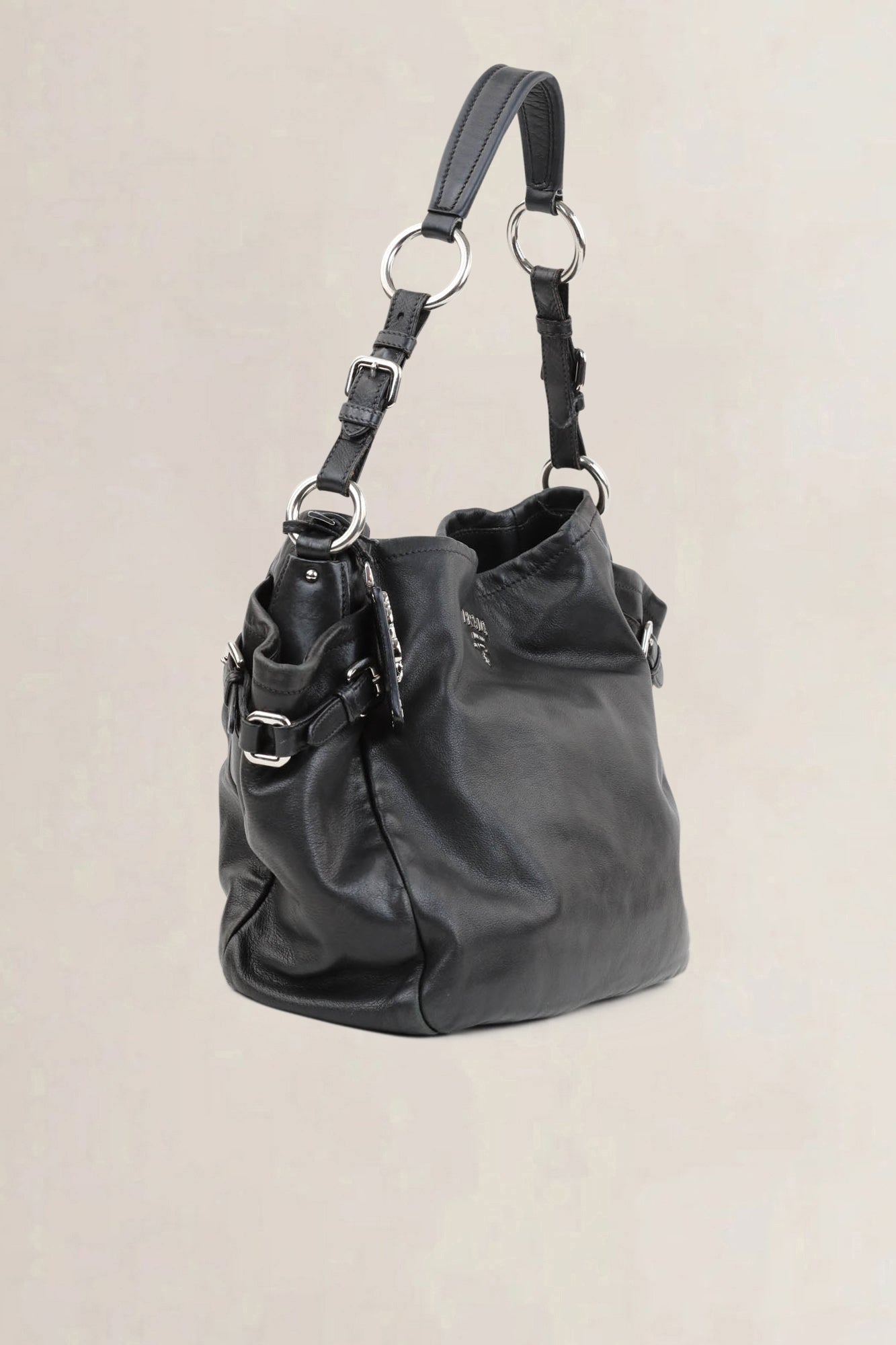 Prada Black Soft Calf Hobo Shoulder Bag
