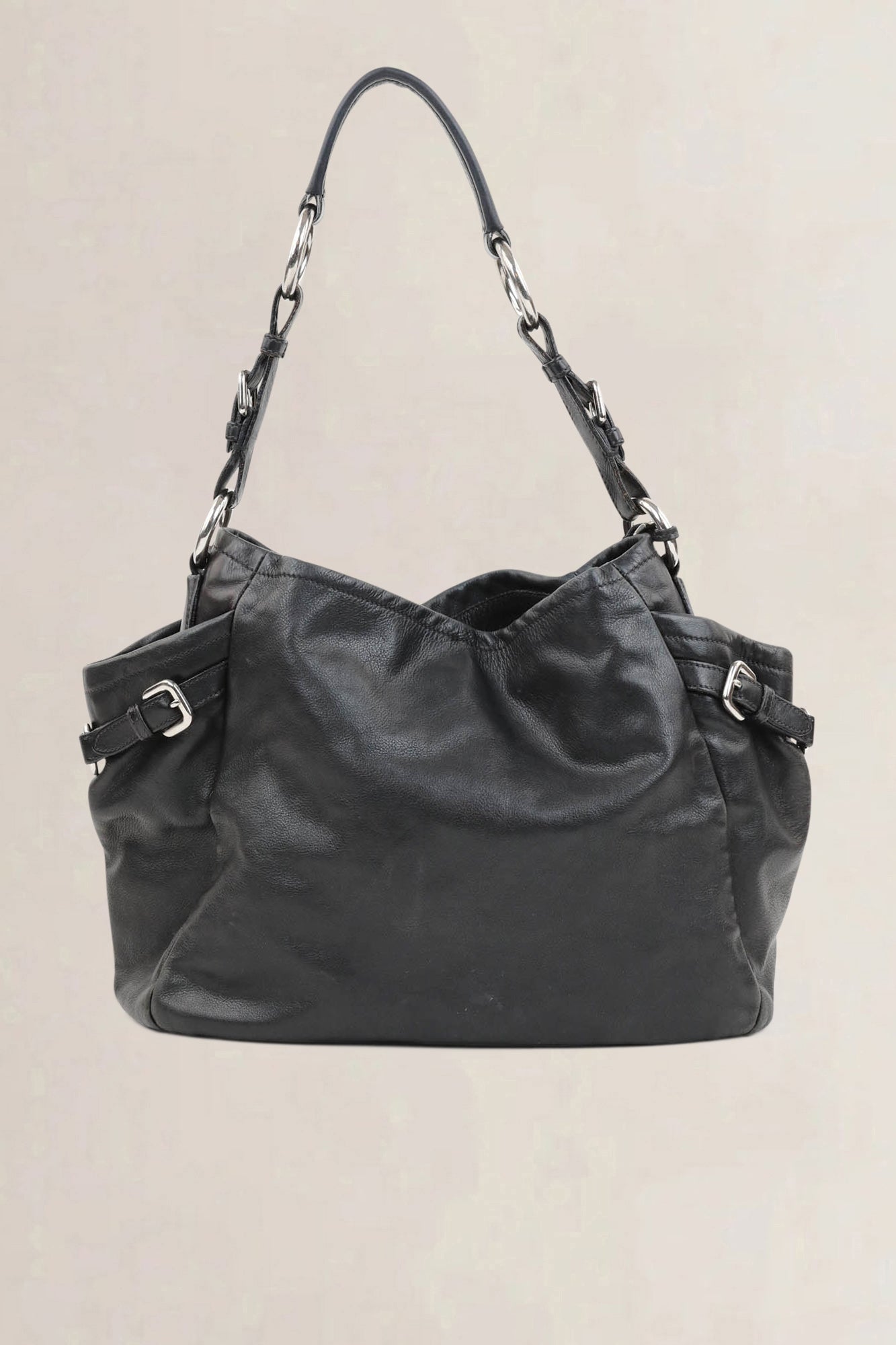 Prada Black Soft Calf Hobo Shoulder Bag