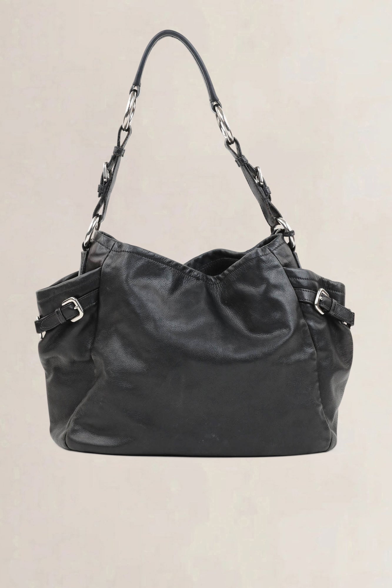 Prada Black Soft Calf Hobo Shoulder Bag
