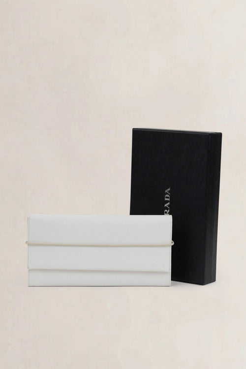 Prada White Saffiano Leather Clutch
