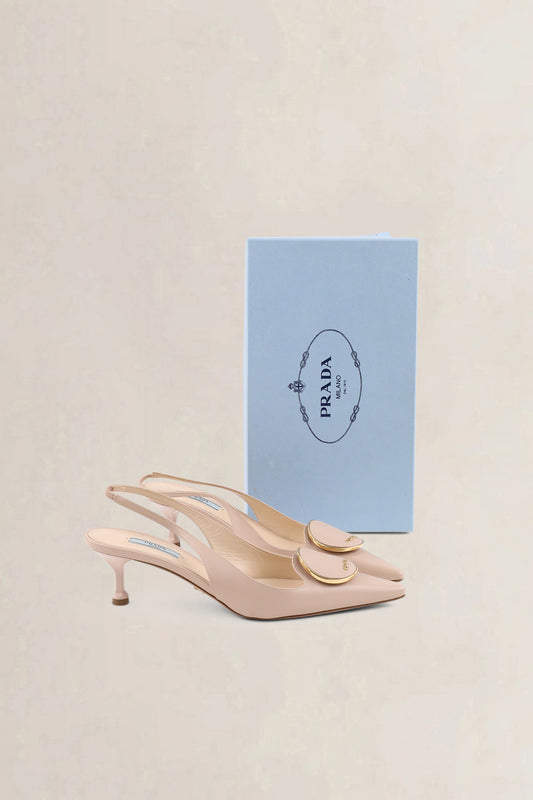 Prada Cipria Leather Kitten Slingback Heels