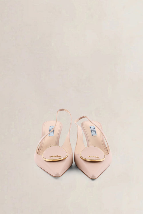 Prada Cipria Leather Kitten Slingback Heels