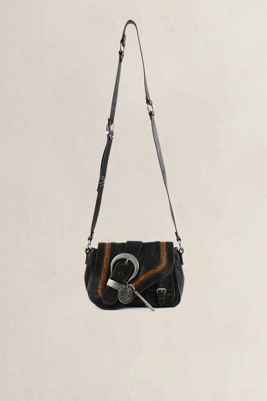 Christian Dior Black/Brown Gaucho Saddle Crossbody Bag