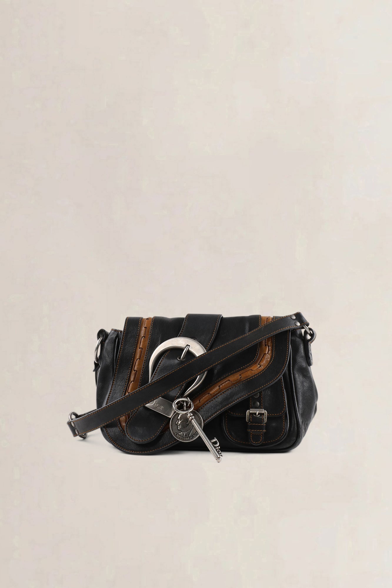 Christian Dior Black/Brown Gaucho Saddle Crossbody Bag