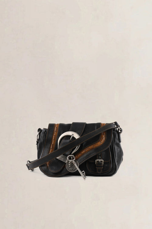 Christian Dior Black/Brown Gaucho Saddle Crossbody Bag