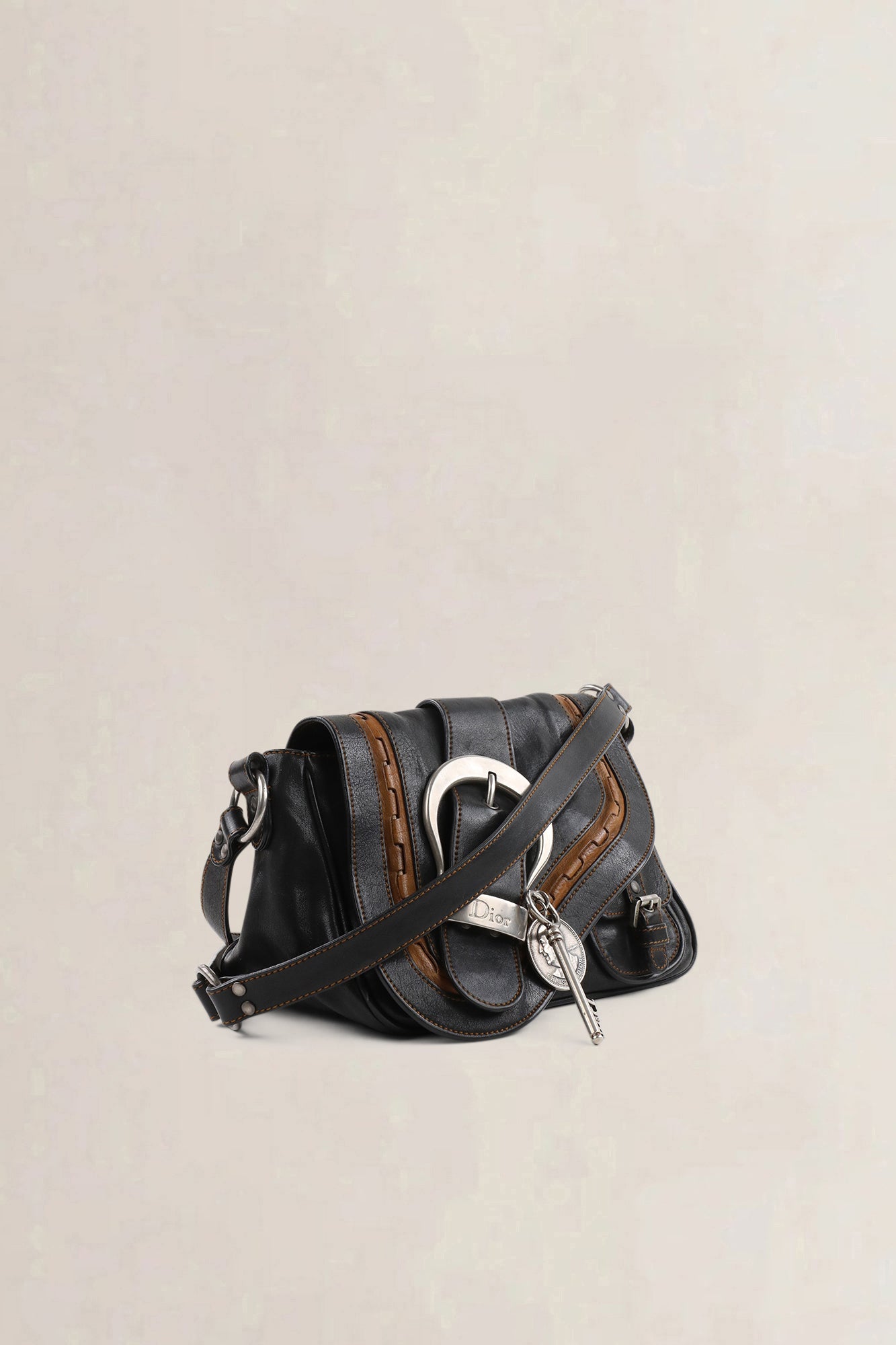 Christian Dior Black/Brown Gaucho Saddle Crossbody Bag