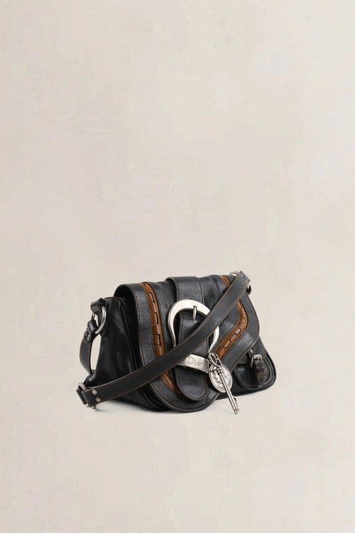 Christian Dior Black/Brown Gaucho Saddle Crossbody Bag