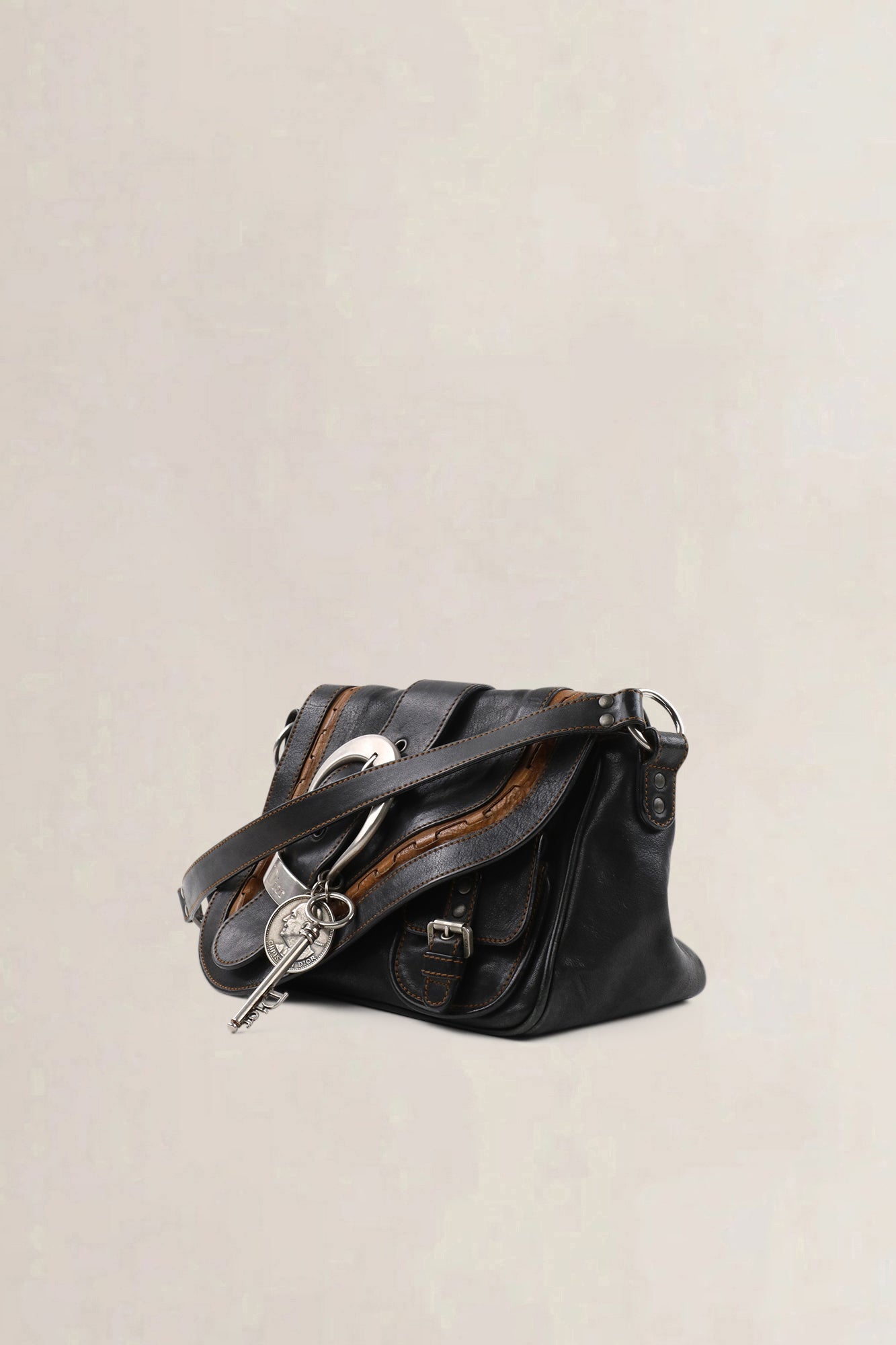 Christian Dior Black/Brown Gaucho Saddle Crossbody Bag