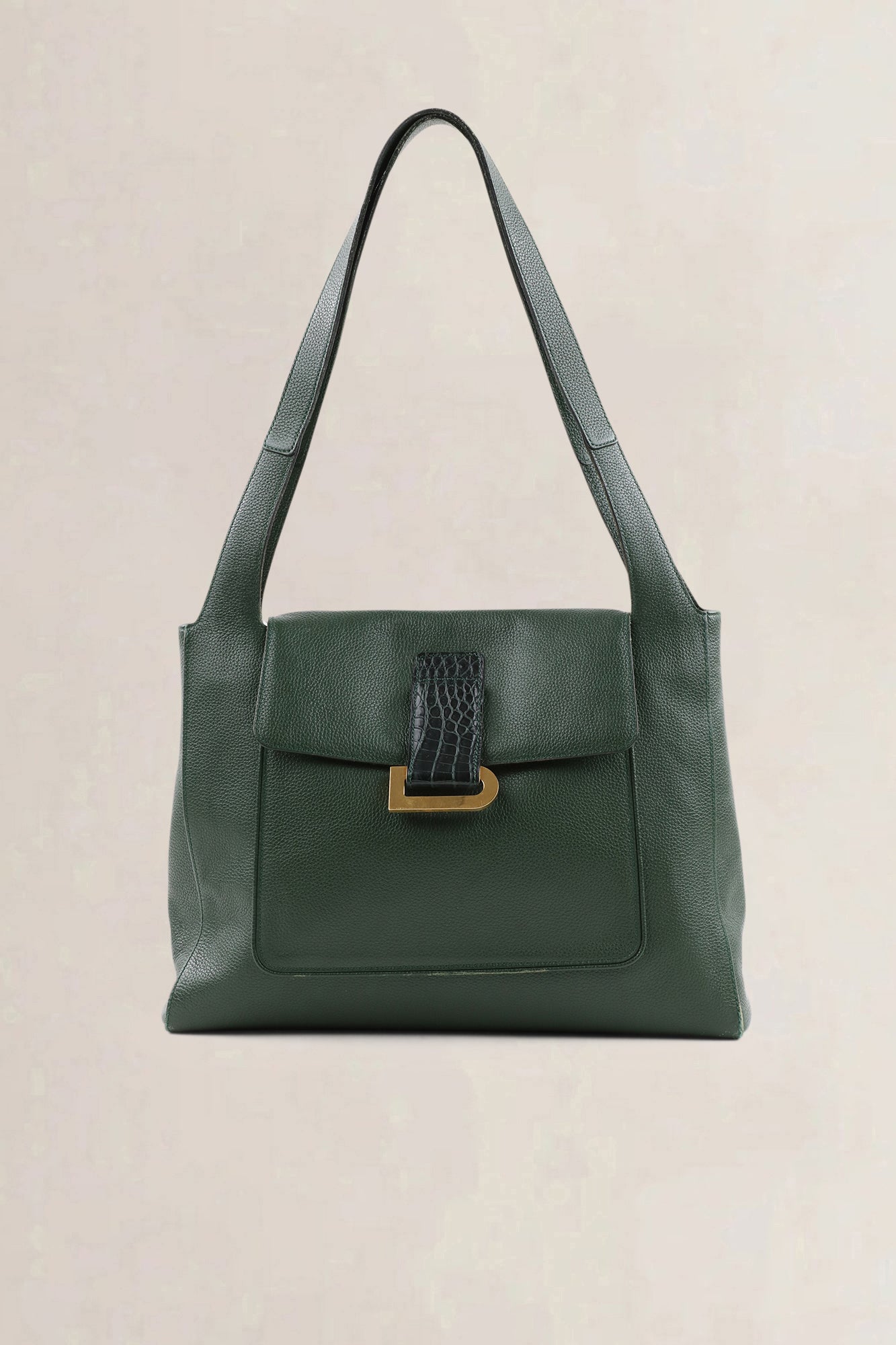 Delvaux Forest Green Leather/Croco Flambeau Shoulder Bag