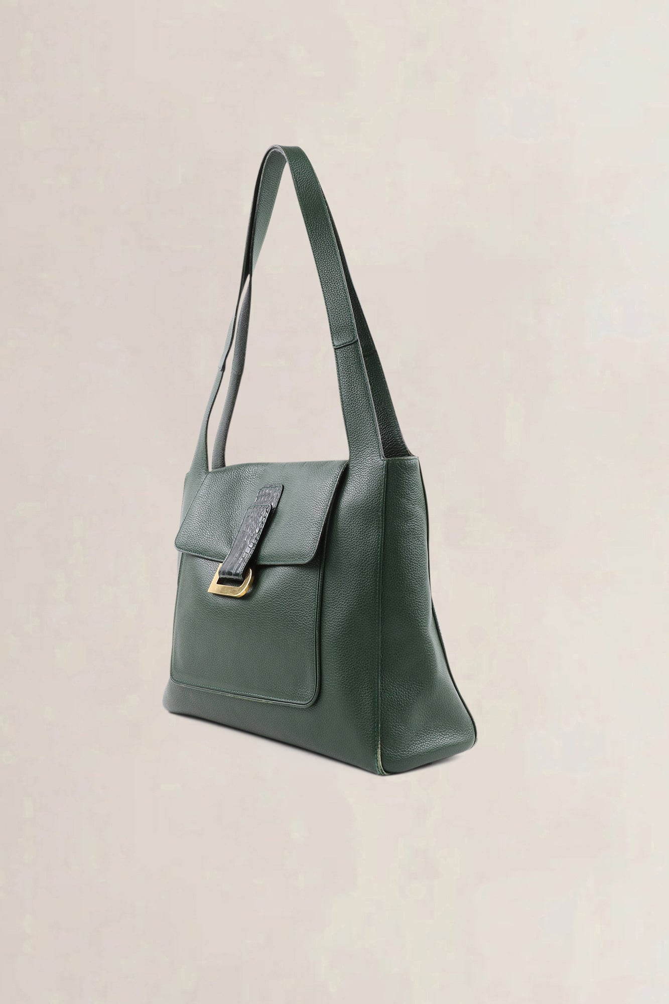 Delvaux Forest Green Leather/Croco Flambeau Shoulder Bag