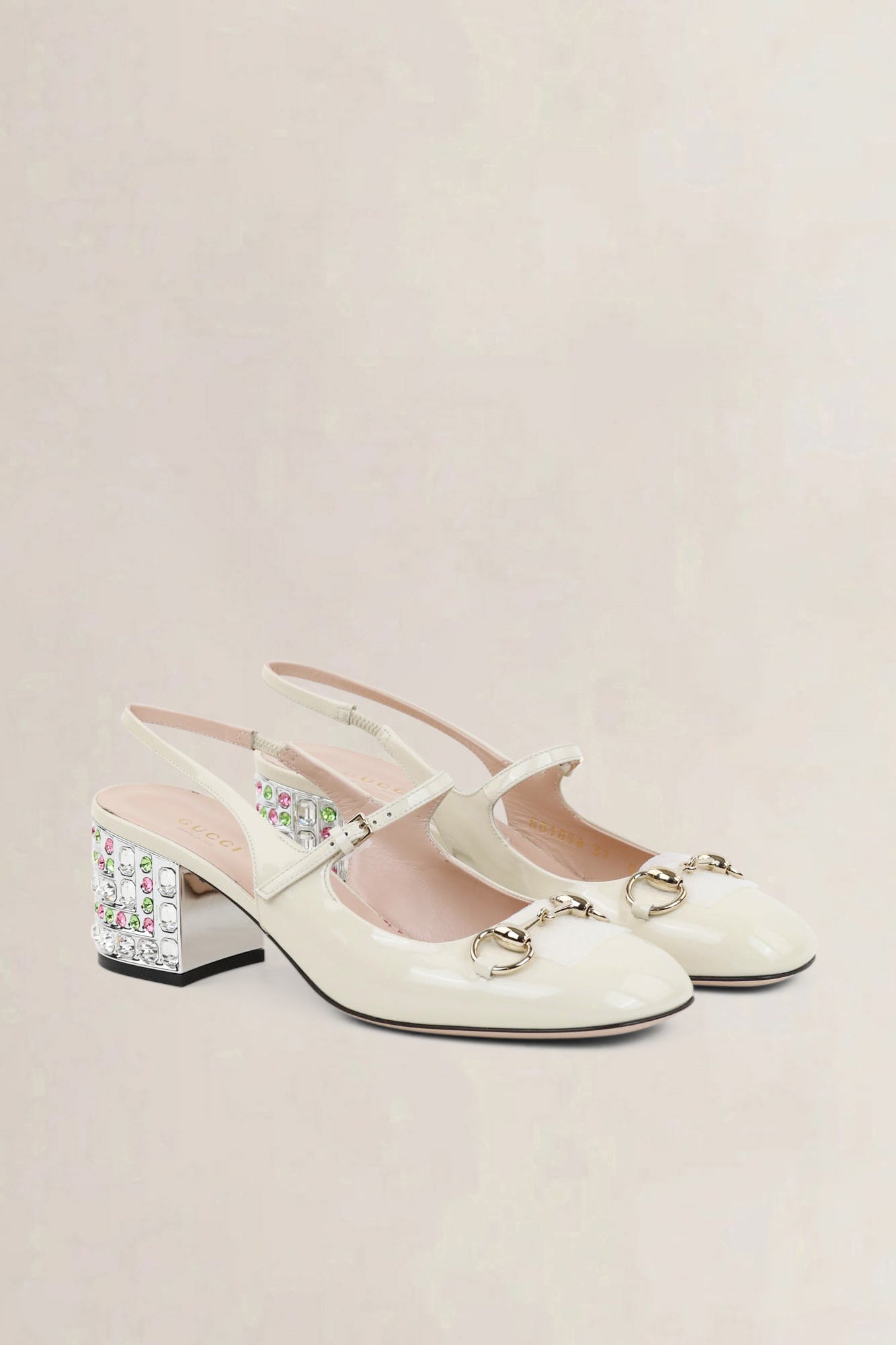 Gucci Ivory Lady Horsebit Crystal Embellished Mary Jane Pumps