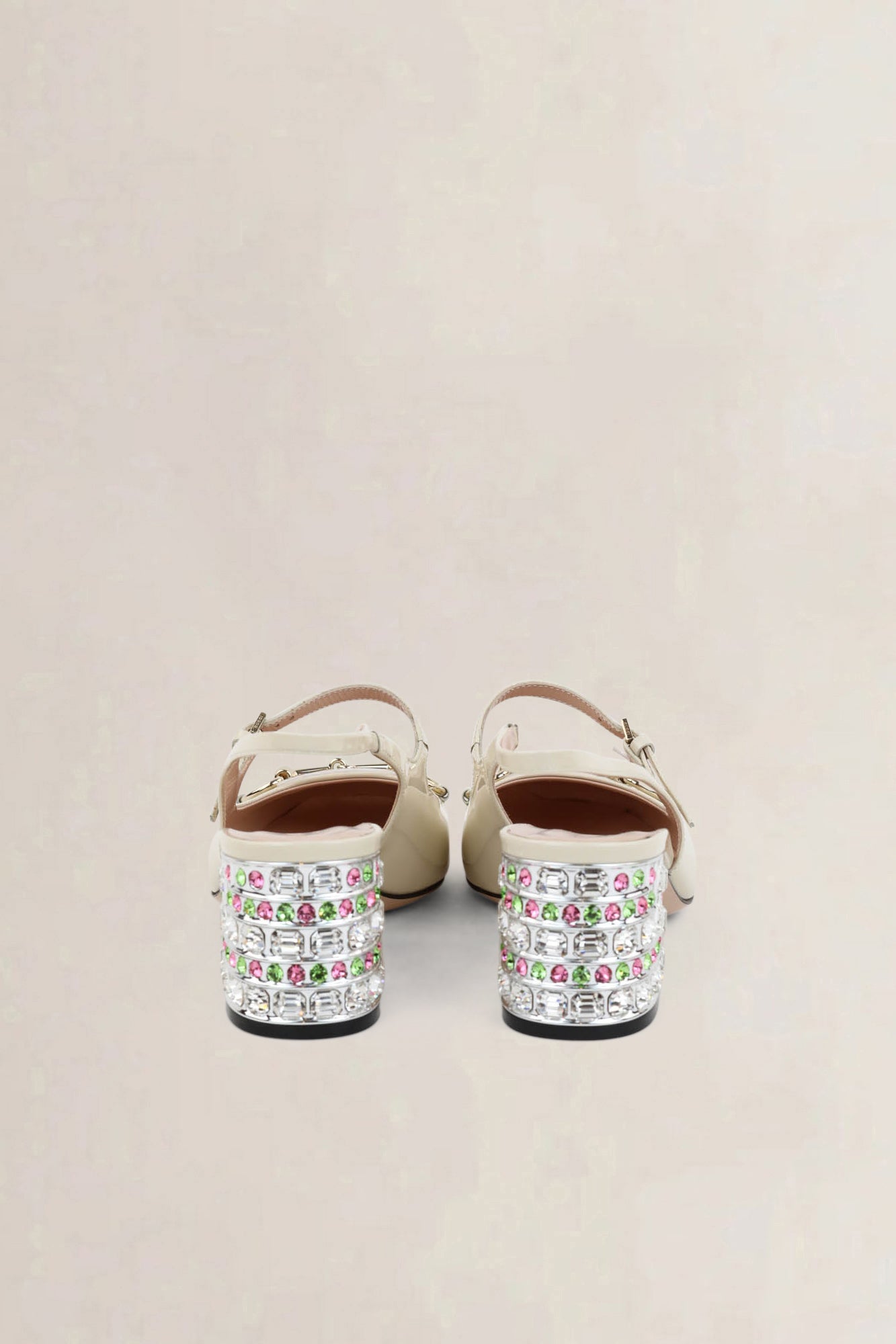 Gucci Ivory Lady Horsebit Crystal Embellished Mary Jane Pumps