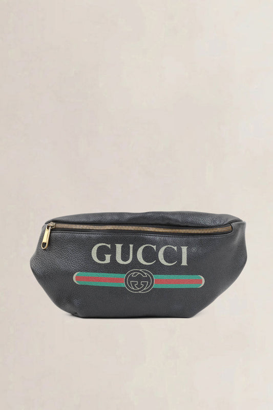 Gucci Black Leather Logo Belt Bag