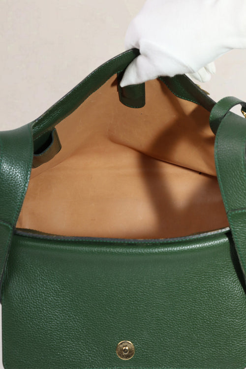 Delvaux Forest Green Leather/Croco Flambeau Shoulder Bag