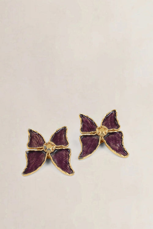 YSL Vintage Purple 1980s Butterfly Clip-On Earrings