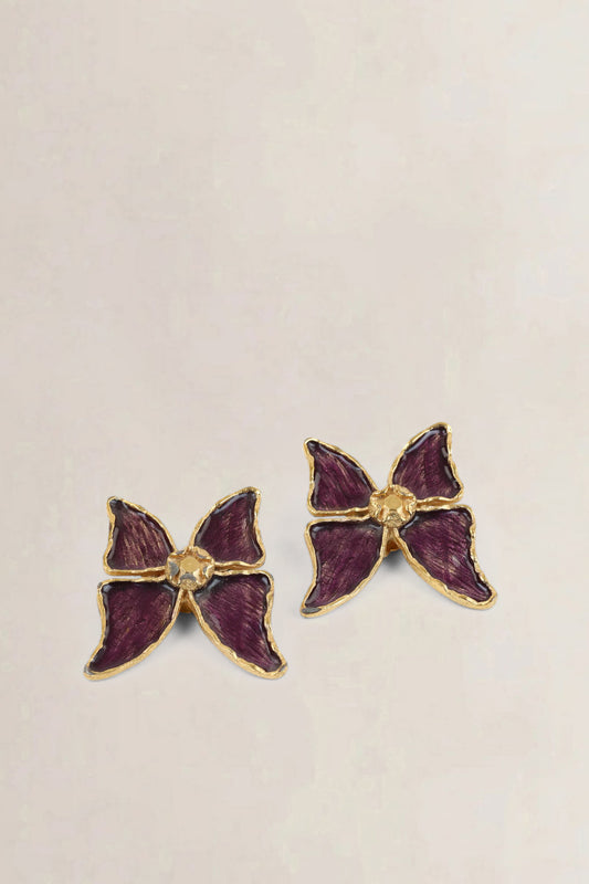YSL Vintage Purple 1980s Butterfly Clip-On Earrings