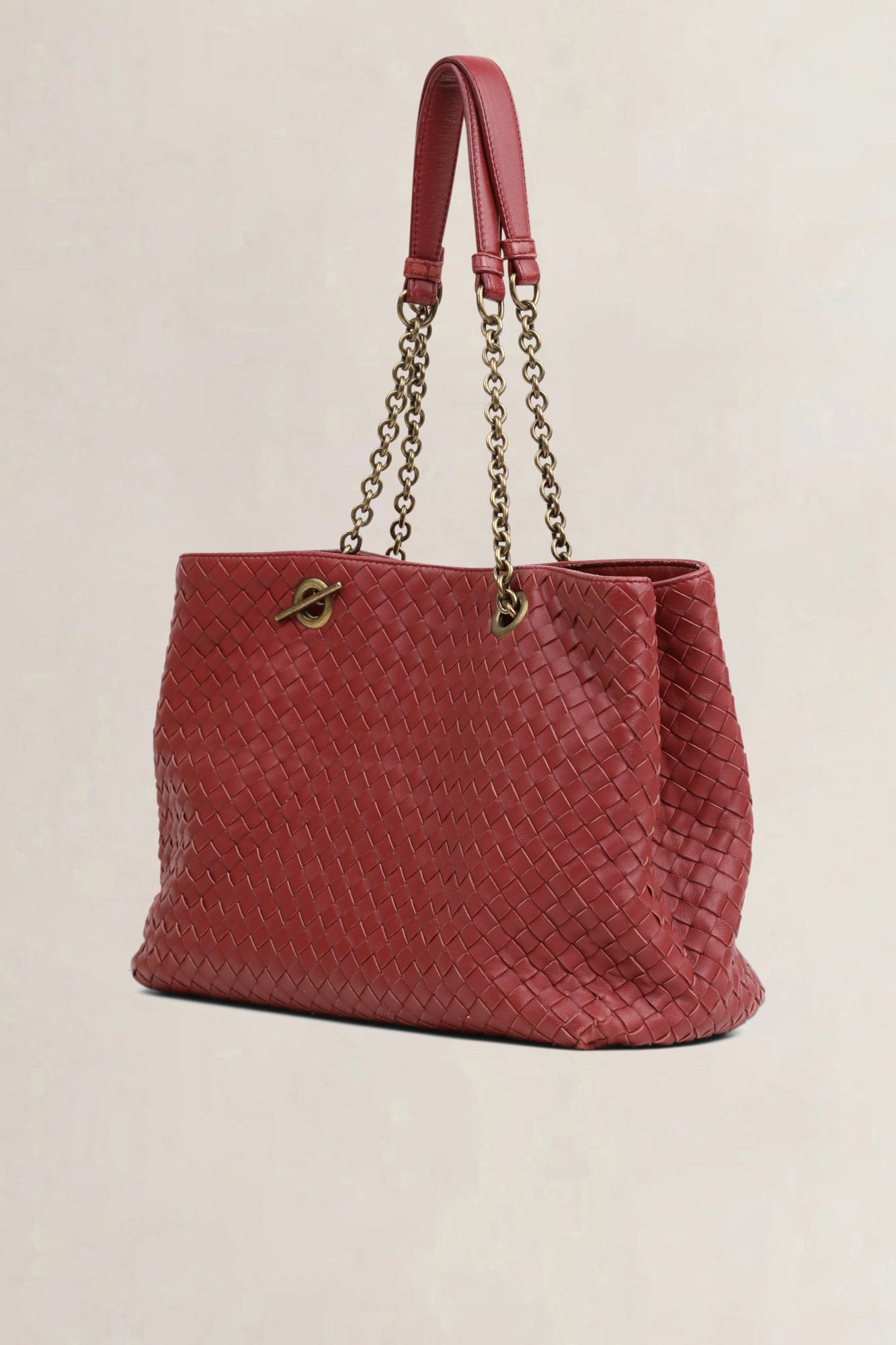 Bottega Veneta Burgundy Intrecciato Leather Chain Tote Bag