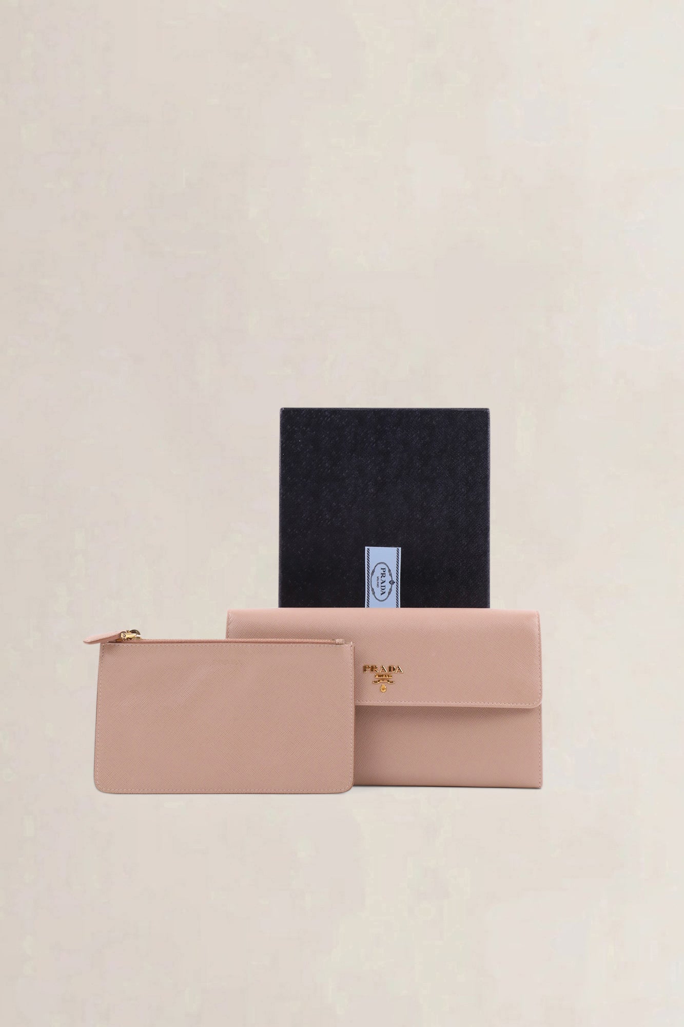 Prada Saffiano clutch light pink — preloved