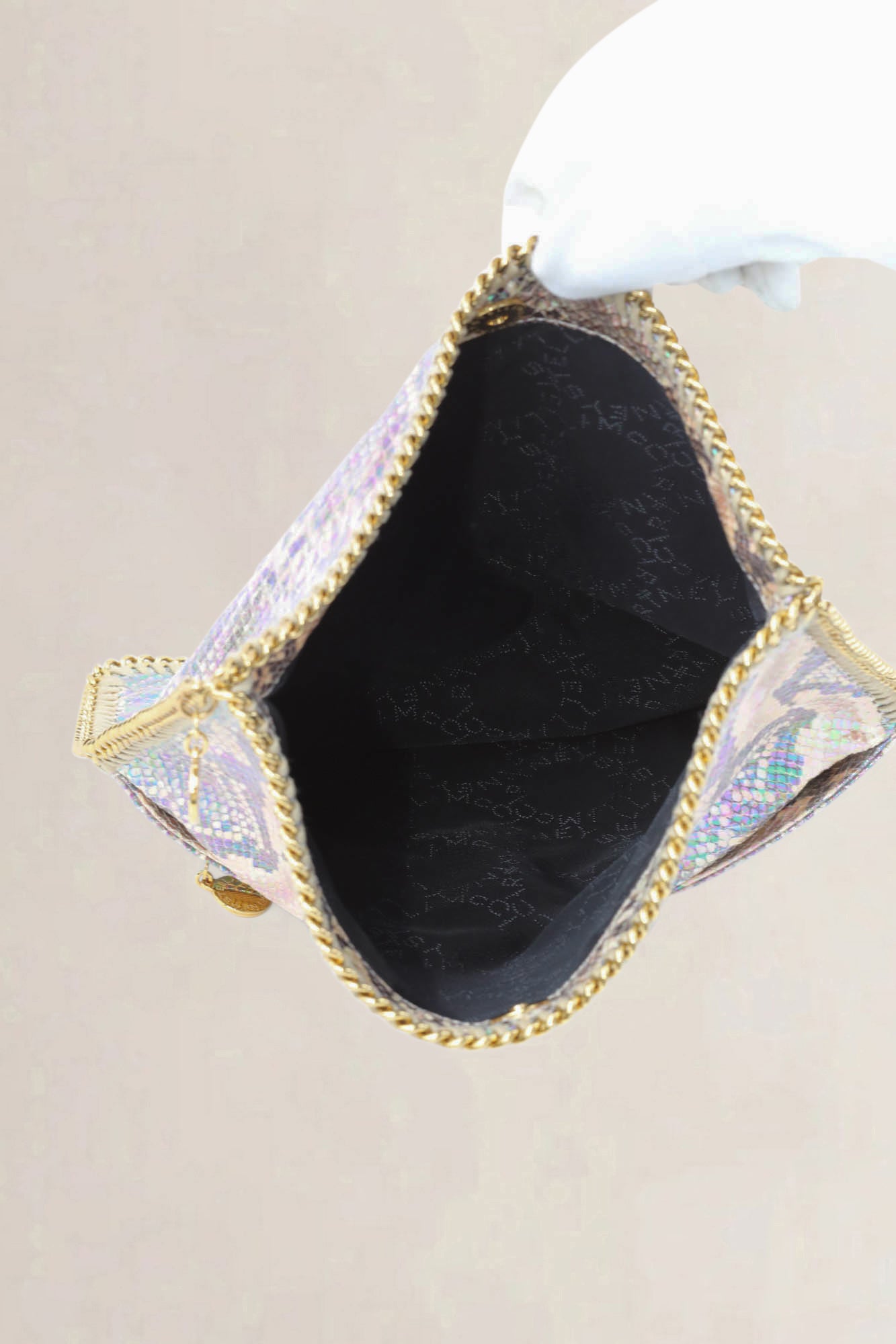 Stella McCartney Embossed Snakeskin Falabella Fold-Over Clutch
