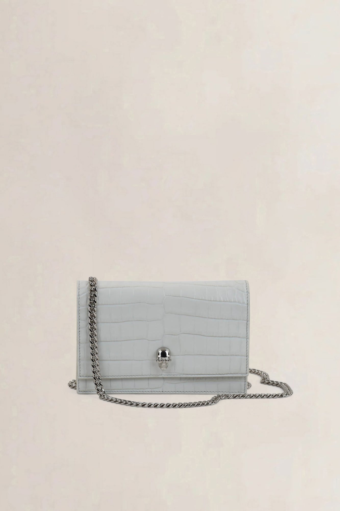 Alexander McQueen White Skull Croco Embossed Crossbody Bag