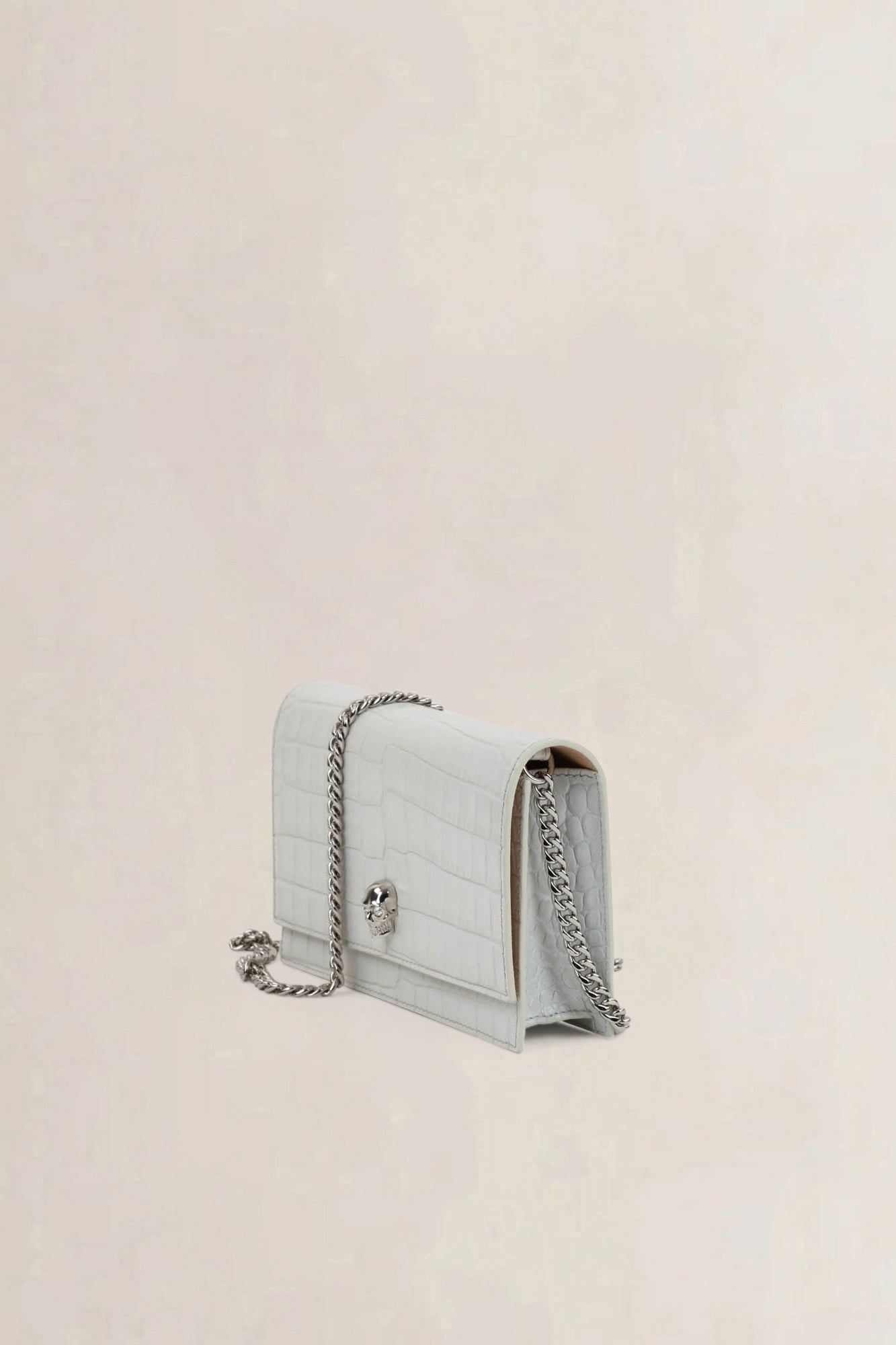 Alexander McQueen White Skull Croco Embossed Crossbody Bag