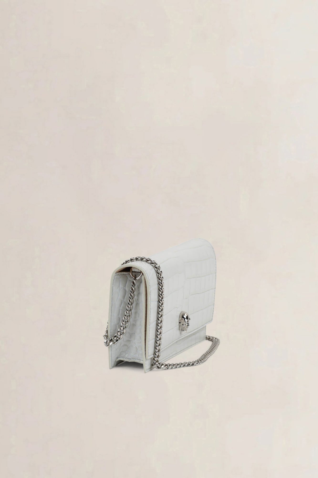 Alexander McQueen White Skull Croco Embossed Crossbody Bag