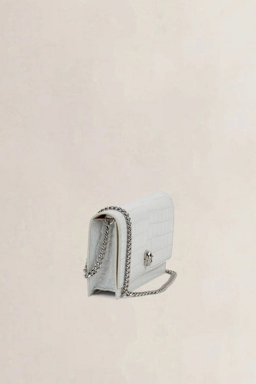 Alexander McQueen White Skull Croco Embossed Crossbody Bag