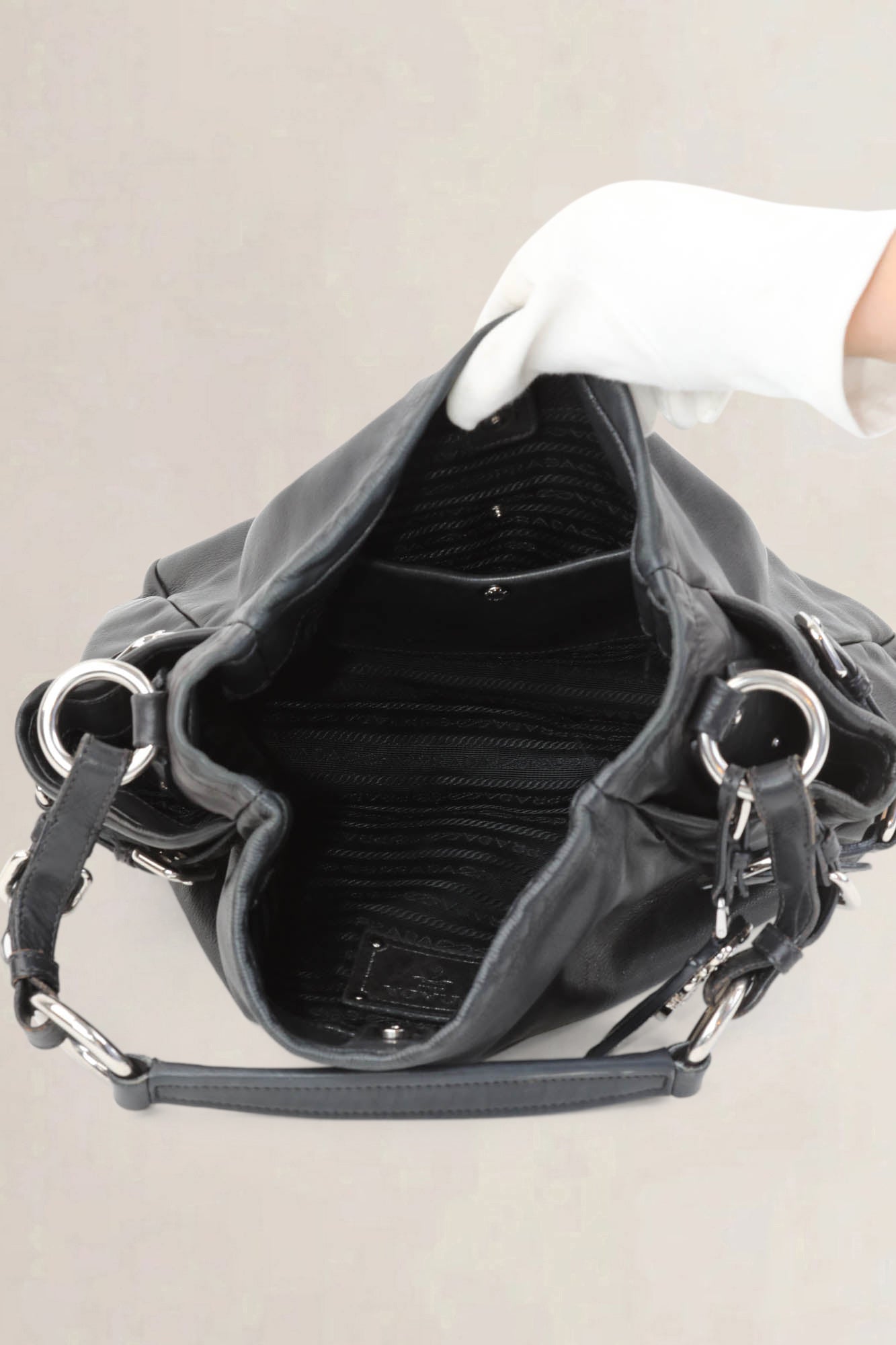 Prada Black Soft Calf Hobo Shoulder Bag