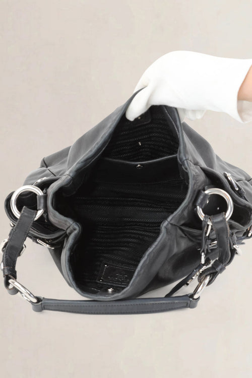 Prada Black Soft Calf Hobo Shoulder Bag