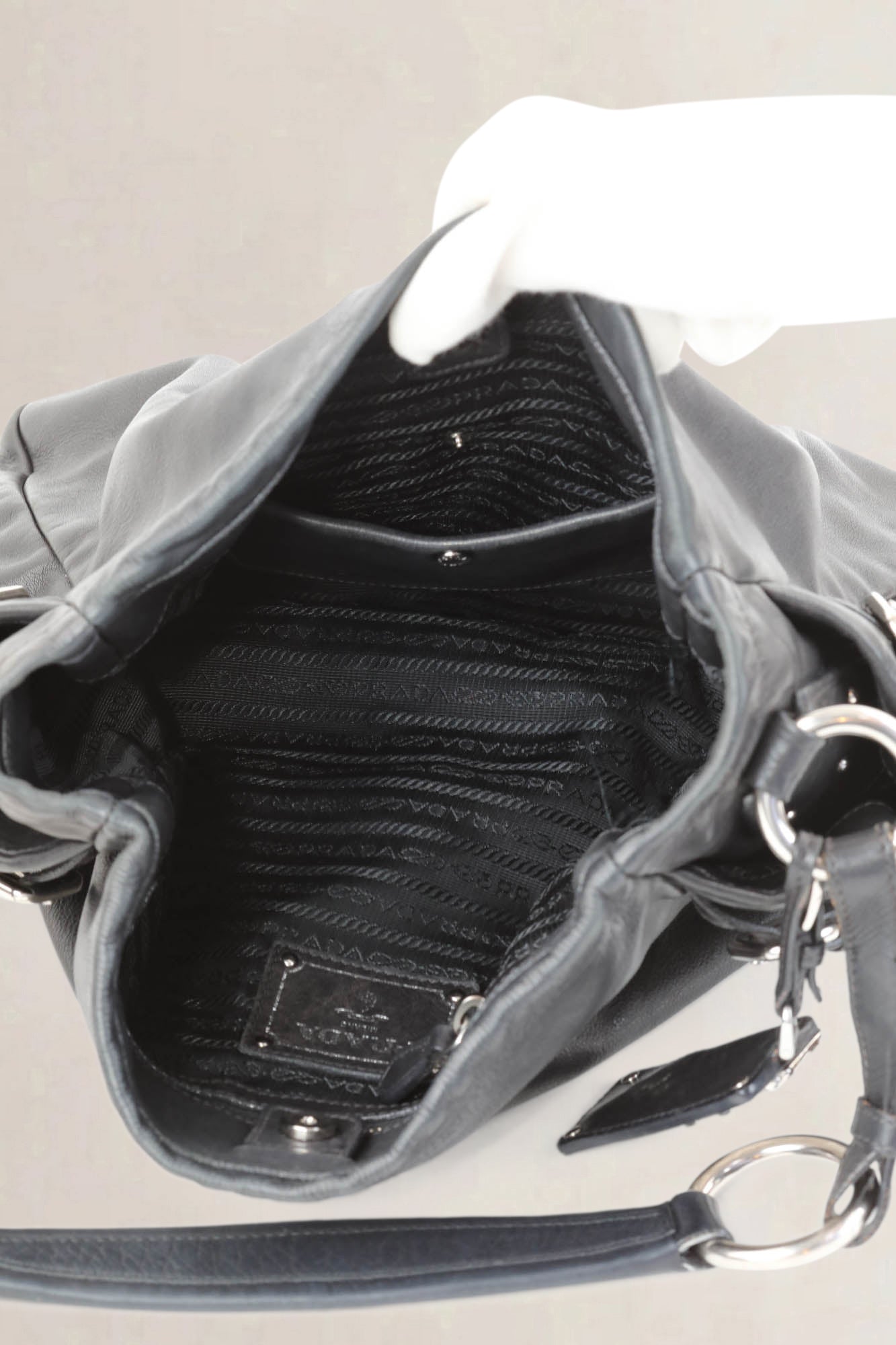 Prada Black Soft Calf Hobo Shoulder Bag