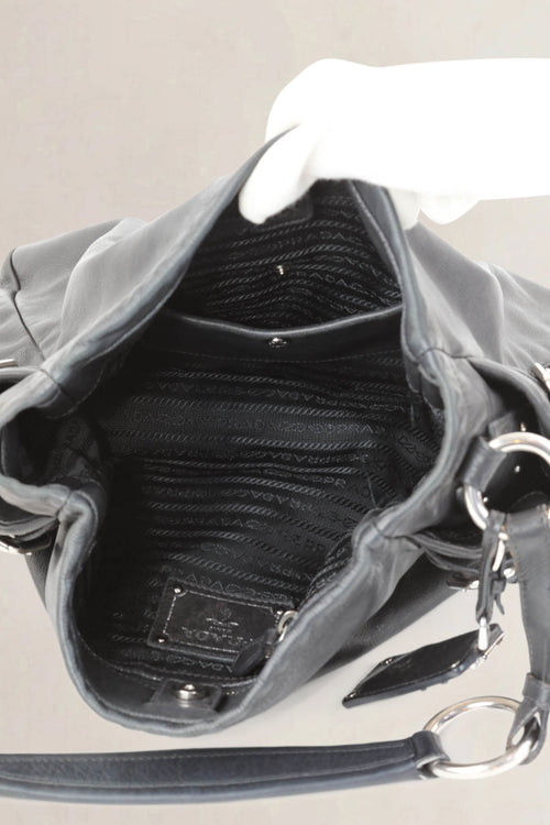 Prada Black Soft Calf Hobo Shoulder Bag