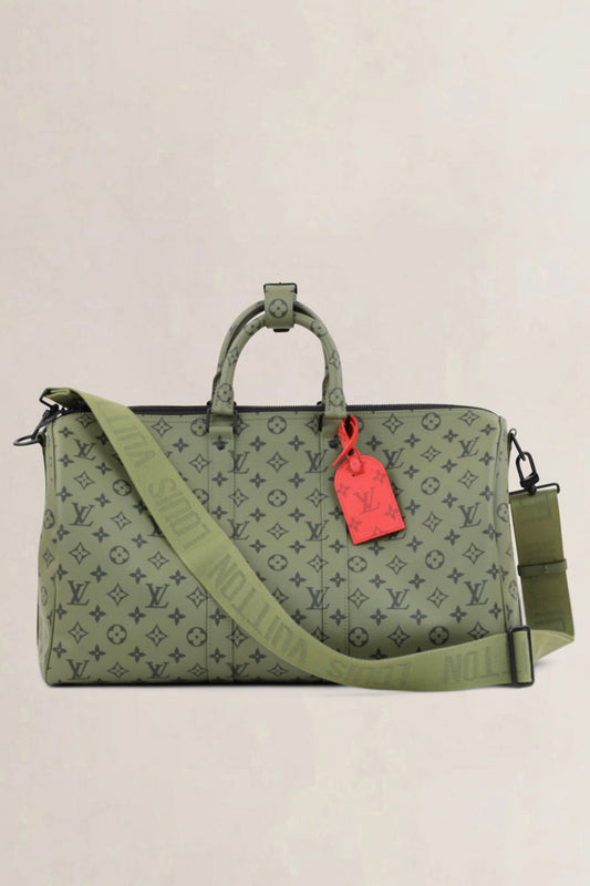 Louis Vuitton Khaki Green/Vermillion Red Keepall Bandouliere 45 Limited Edition