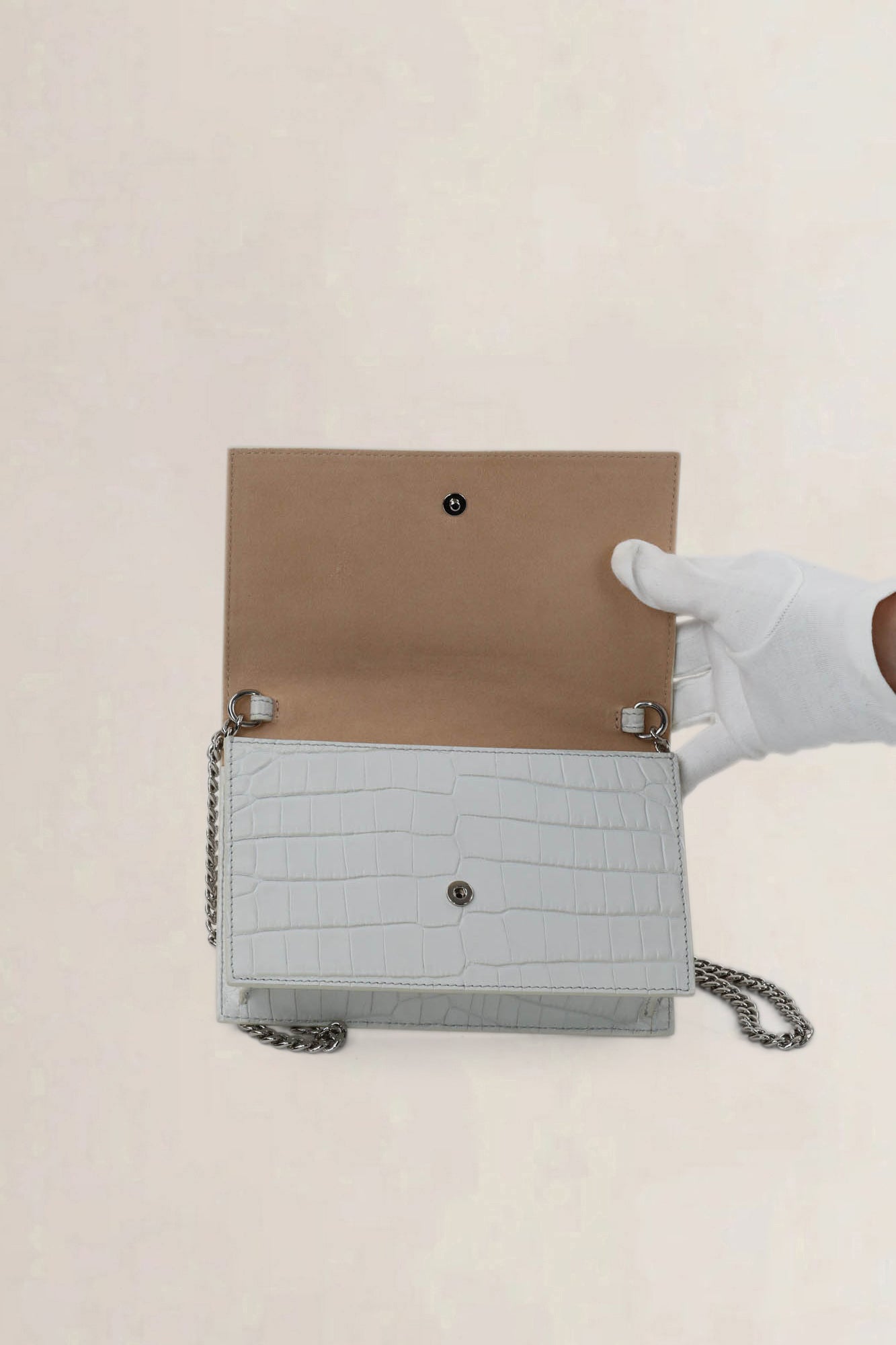 Alexander McQueen White Skull Croco Embossed Crossbody Bag