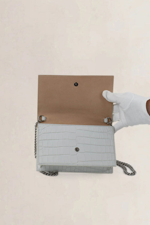 Alexander McQueen White Skull Croco Embossed Crossbody Bag