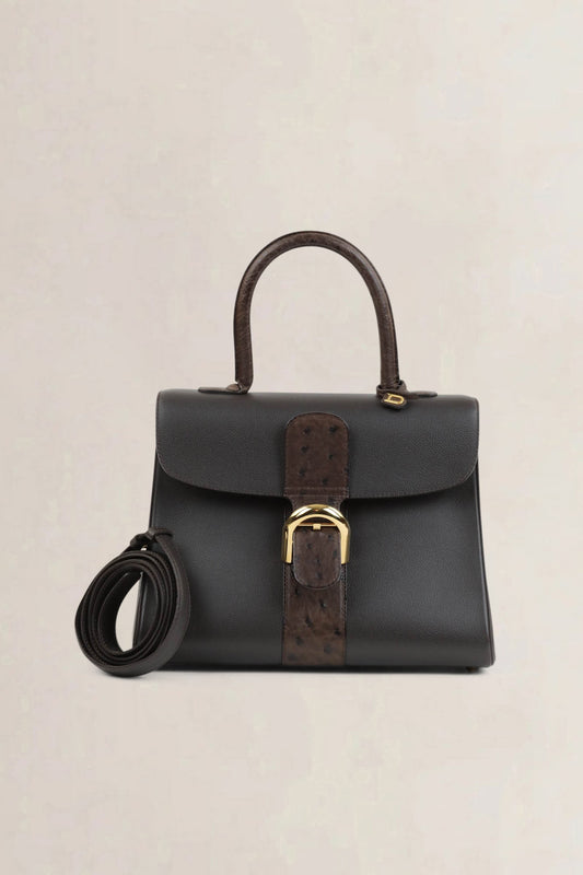 Delvaux Brillant MM Dark Brown Ostrich Crossbody Bag