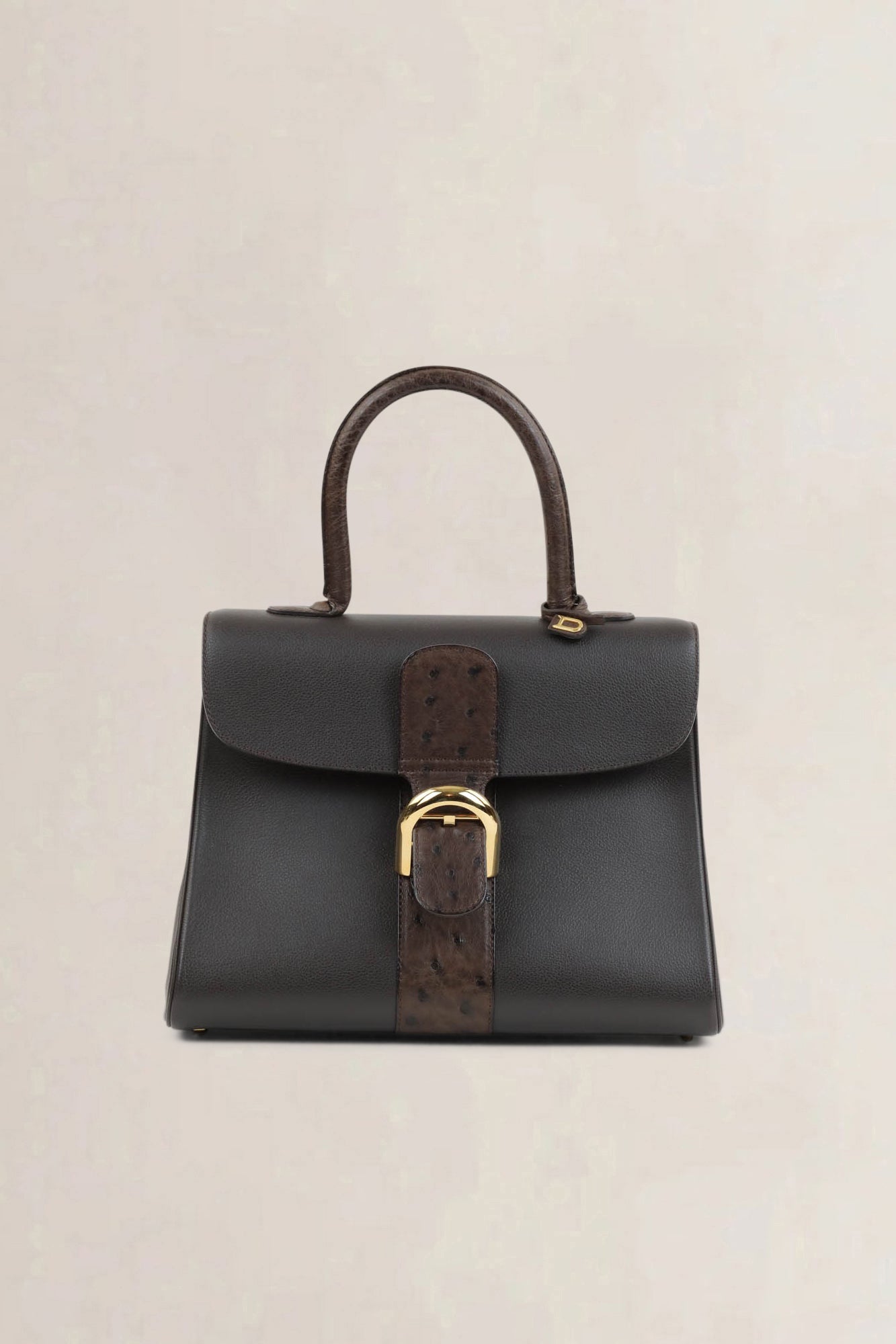 Delvaux Brillant MM Dark Brown Ostrich Crossbody Bag